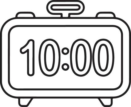 Simple outline drawing of a digital alarm clock displaying ten oclock vector