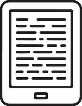 Simple line art icon of an e reader device displaying text content vector