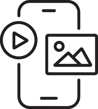 Mobile phone displaying play button and landscape photo icon representing media content vector