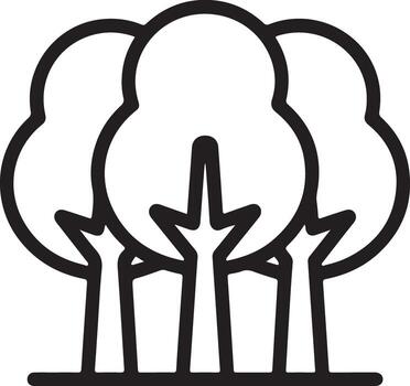 estilizado contorno ilustración de Tres caduco arboles en pie juntos en un fila en contra un blanco antecedentes vector