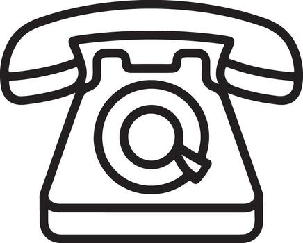 Retro rotary dial telephone icon with a magnifying glass symbol on the dial vector