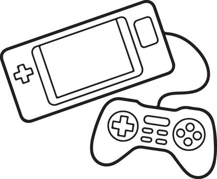 Simple outline drawing of a portable gaming device and controller vector