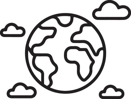 Simple line art illustration of planet earth surrounded by stylized clouds in a clean and modern design vector