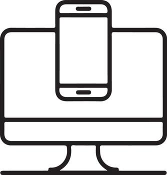 Modern device integration showing a smartphone placed on a computer monitor screen vector