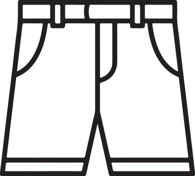 Simple outline icon of a pair of shorts with belt loops and pockets on a white background vector
