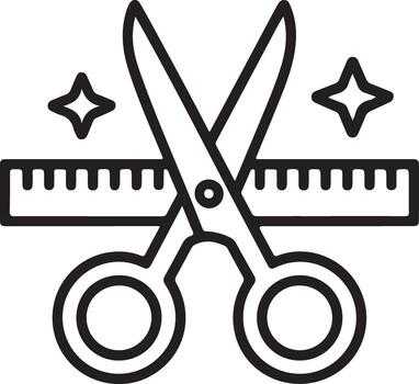 Icon of scissors cutting a ribbon with a ruler and sparkles representing a grand opening ceremony vector