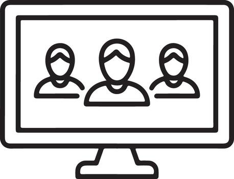 Computer screen displaying three simplified user icons representing a virtual meeting or online collaboration vector