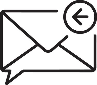 Simple line art icon of an envelope with a speech bubble and an arrow indicating reply vector