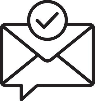 Simple outline icon of an envelope with a checkmark inside a circle indicating successful communication vector