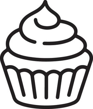 Simple outline drawing of a frosted cupcake with a swirl of icing on top vector