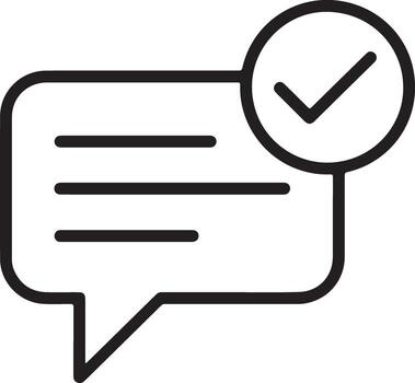 Simple line icon of a speech bubble with a check mark inside a circle vector