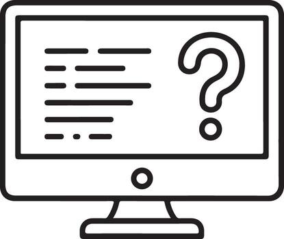 Computer screen displaying code with a large question mark indicating a problem or confusion vector