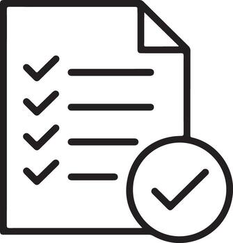 Simple line art icon of a checklist with multiple completed tasks and a final check mark vector