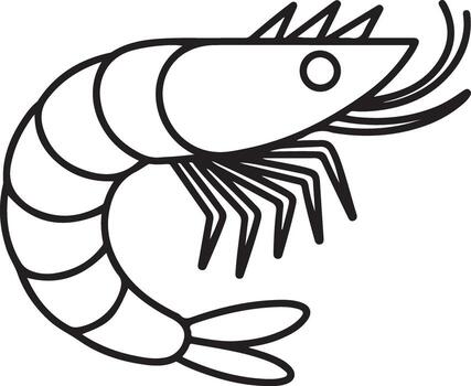 Simple outline drawing of a shrimp with clean lines and a white background for easy use vector