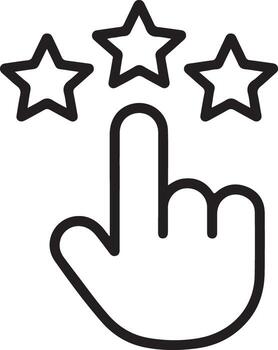 Hand cursor clicking on three stars representing a five star rating or customer satisfaction vector