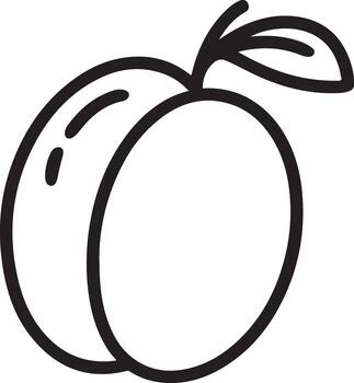 Simple hand drawn outline illustration of a ripe plum with a stem and leaf on a white background vector