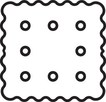 Simple line art illustration of a square cracker with jagged edges and nine holes vector