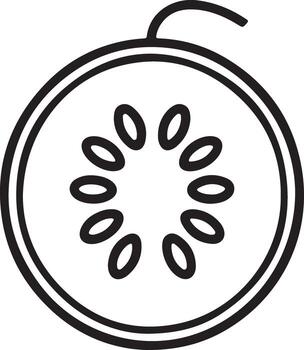 Simple black and white outline drawing of a sliced kiwi fruit showing seeds in a circular pattern vector