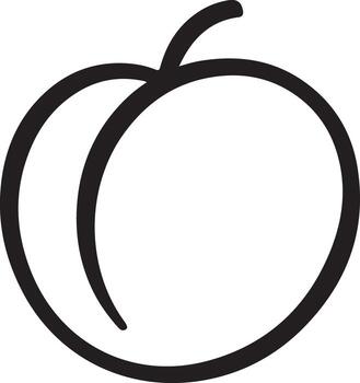 Simple hand drawn outline of a peach fruit with a stem on a white background vector