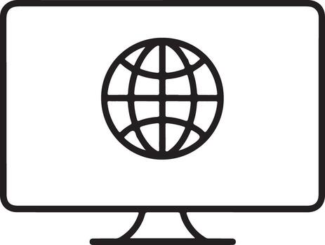 Computer monitor displaying a stylized globe icon representing internet connectivity vector