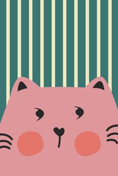 Cute cartoon cat illustration with vertical line in flat style with plain background vector