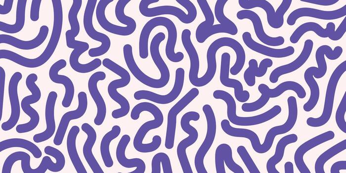 Seamless abstract background with playful hand-drawn purple squiggle lines. Modern organic wavy shapes creating a continuous repeating pattern vector