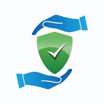 Cyber Security Logo with Shield and Hands, Data Protection Icon vector