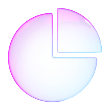 3d vetromorfismo torta grafico icona con pendenza incandescenza. minimo Infografica elemento che rappresentano statistiche, analisi, e dati visualizzazione png