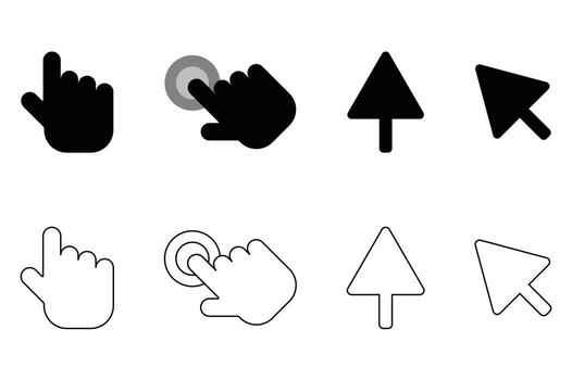 Hand Cursor icons click and Cursor icons click, pointing hand clicks icons vector