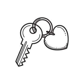 Sketch of a Key and Heart Keychain Symbolizing Romantic Love and Security with its Minimalistic Style vector