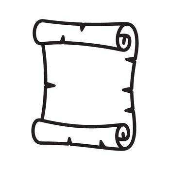 dibujos animados Desplazarse ilustración representando antiguo papiro sábana con rizado bordes y áspero textura un fantasía era diseño vector