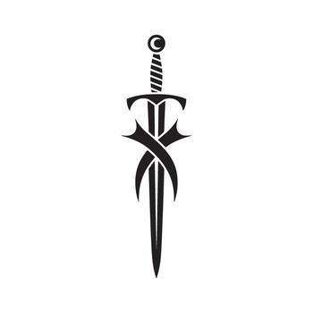 Artistic Depiction of a Symbolic Sword Emblem with Decorative Elements, Reflecting Themes of Power and Mystical Representation vector
