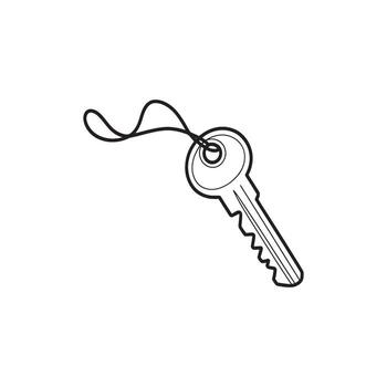 Monochrome Key with String Depiction Simple Key Design with Minimalist Elements and a Winding Cord for Attachment vector