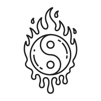 Yin and Yang Symbol Enveloped in Flames A Symbolic Representation of Balance and Harmony in Energetic Motion vector