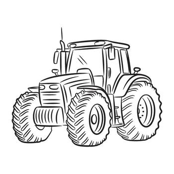 Detailed Line Art of a Tractor with Large Tires Ready to Work the Fields with Precision and Power vector