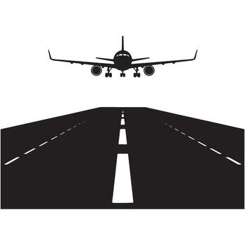 Silhouette of an Airplane Landing on a Runway with Clear Markings A Striking Aviation Image vector