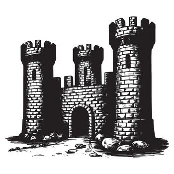 A Medieval Castle's Solid Walls and Towering Turrets Protecting a Hidden Gateway Offering a Glimpse into History vector