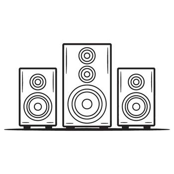 Monochrome Illustration of a Three Speaker System for Audio Output and Entertainment Experience Featuring Classic Design and Modern Sound Technology vector