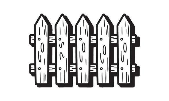 Stylized Black and White Illustration of a Picket Fence Depicting Rustic Charm and Simple Boundary Marking vector