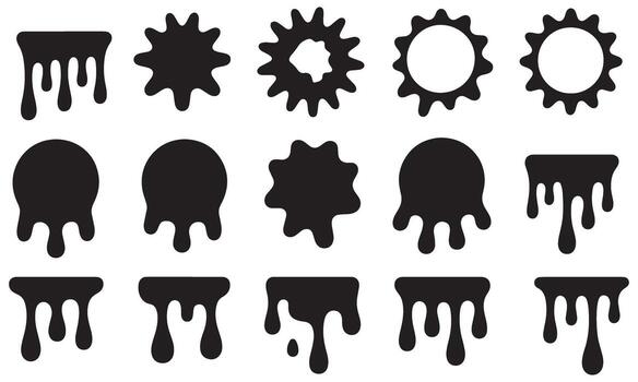 Collection of Black Abstract Shapes Featuring Splatters Blobs and Circular Motifs Creating a Diverse Visual Set vector