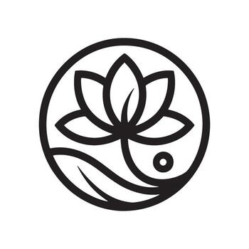 Minimalist Lotus Flower and Yin Yang Symbol in Circular Frame A Serene Blend of Spirituality and Balance vector