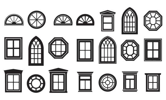 clasificado negro y blanco ventana gráficos presentando varios diseños y enmarcado estilos para arquitectónico o diseño proyectos vector