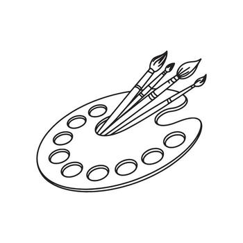 Simple Art Palette and Paintbrushes Sketch A Creative Outlining of a Palette Holding Brushes for Painting and Creating Art vector
