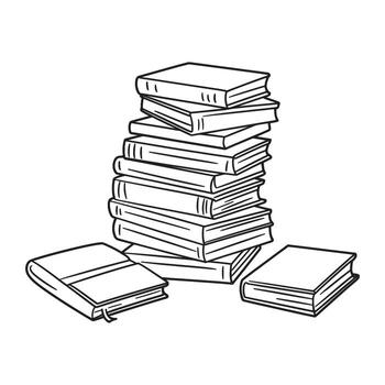 Black and White Stack of Books Illustration, Representing Knowledge, Education and Reading Material for Learning and Growing, with Two Books Aside vector