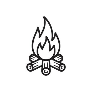 Simple Line Drawing of a Campfire with Flames and Logs Stacked Together to Create a Warm Scene vector