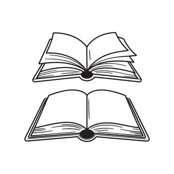 Simple Line Art Depiction of Open Books for Learning, Reading, and Education with White Background and Black Outline vector