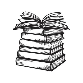 apilar de libros con abierto libro en parte superior mano dibujado ilustración para educación y conocimiento conceptos vector