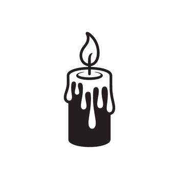 Monochrome Candle Icon with Melting Wax and Flickering Flame Symbolizing Light and Warmth Design Element vector