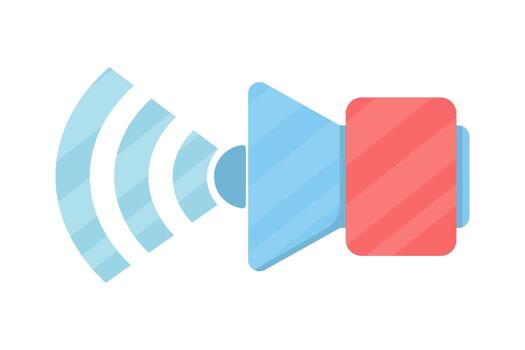 Illustration of a speaker icon emitting sound waves, representing audio systems, sound control, and increasing volume in a modern flat design. vector