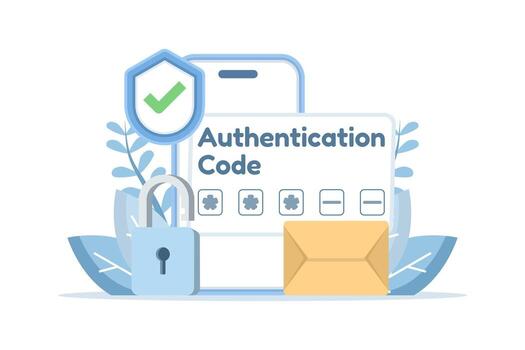 Two-step authentication web page illustration. Depicts secure login process with password and verification code for online account protection and data privacy. vector
